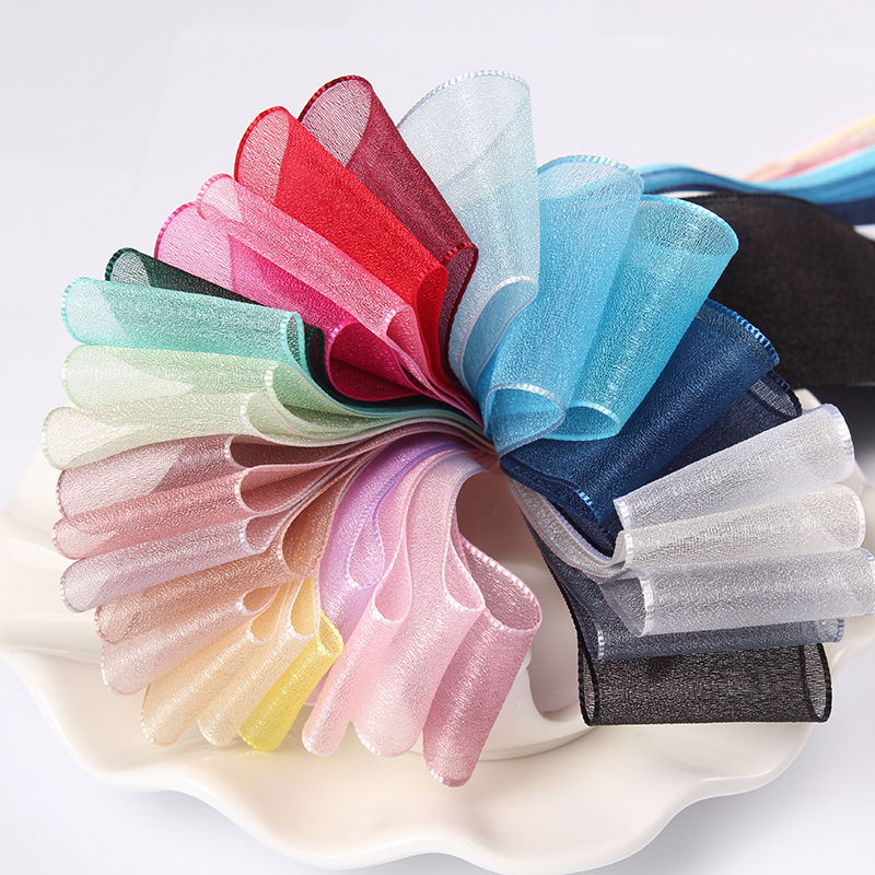 Hot Sale Bouquet Gift Ribbons Gauze Trim Nylon Colored Ribbon Diy Gift Wrapping Ribbons