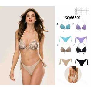 Costume da bagno bikini imbottito da donna a due pezzi con top a fascia e slip a vita alta con laccetti laterali, ideale per l'estate e la spiaggia - Ingrosso 66591 - Product Image 1