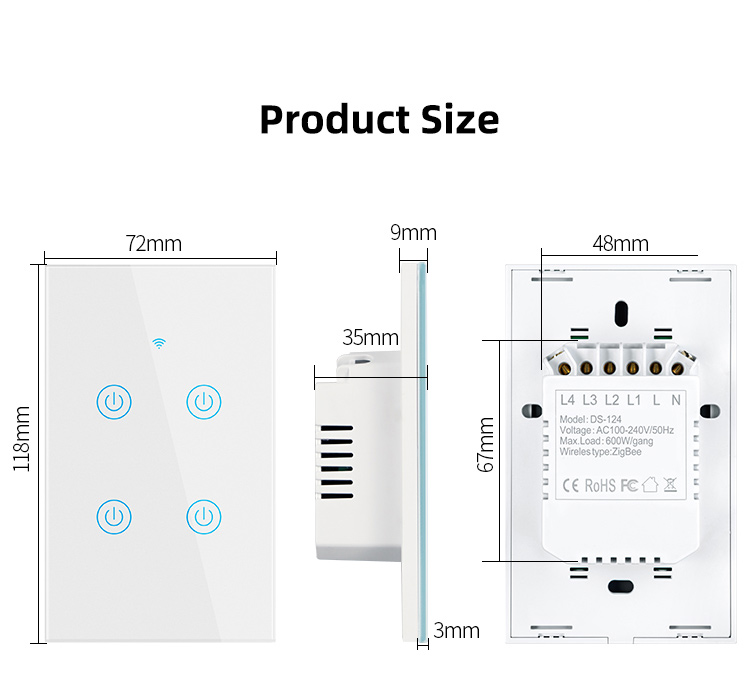 Zigbee US Standard 1 Gang 110-240V Google Alexa Smart Light Switch