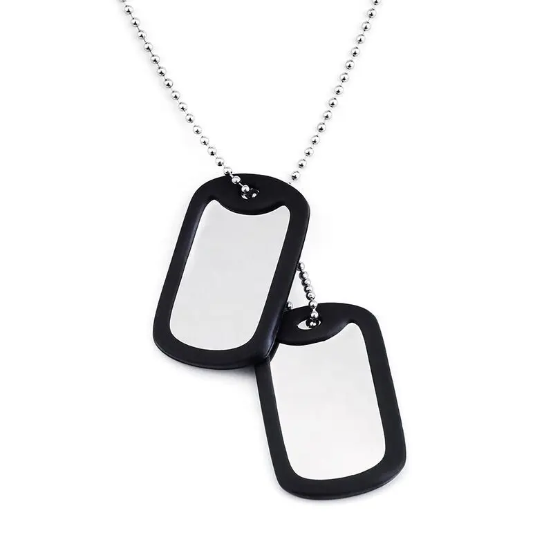 Bomei Jewelry Custom Stainless Steel 2PCS Blank Double Military Army ID Name Dog Tags Silencers Necklaces With Ball Chain