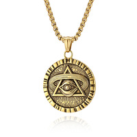 Perhiasan Fashion Berkualitas Tinggi Liontin Geometris Bulat Mesir Kuno Mata Horus Segitiga Bahan Baja Tahan Karat 316L untuk Kalung Pria
