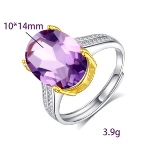 9 Bagues haut de gamme en argent sterling 925 plaqué or bicolore avec améthyste ovale de 10*14mm, bijoux en pierre naturelle - Product Image 6
