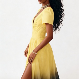 ชุดเดรสทรงวีคอ แขนสั้น ชายผ่าไล่สี ทรงกว้าง สำหรับผู้หญิง เสื้อผ้าแฟชั่น - Product Image 6