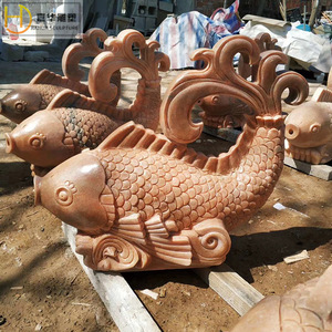 Fuente Decorativa de Piedra Tallada Jiahua con Forma de Carpa Roja al Atardecer, Estilo Europeo, para Exteriores, Escultura Animal Duradera - Product Image 2