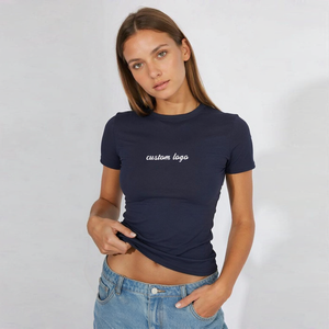 Women Custom Logo Tee Short Sleeve Fitted T <b>Shirt</b> Cotton Slim Crop Tops <b>Y2K</b> Casual Streetwear Summer Tops For Ladies - Product Image 1