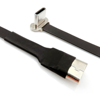 Kabel USB C 2.0 Sudut Kanan 90 Derajat Tipis dan Lentur, Pengisian Cepat 3A, Berlapis Tembaga, Dilindungi PVC, Data FPC Pita Tipis