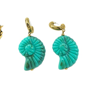 Boucles d'oreilles pendantes tendance en acier inoxydable 316L plaqué or PVD, design durable et résistant avec coquille turquoise - Product Image 2
