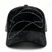 Gorra de Béisbol Unisex Ajustable de Alta Calidad con Diseño de Cruz con Pedrería, Visera Curva de Gamuza y Forro de Satén, Talla 14