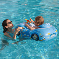 Swimbobo Vente flash Siège de bain pour enfant en forme de voiture bleue, jouet aquatique flottant, avec volant, pour enfants, flotteur de piscine gonflable avec auvent