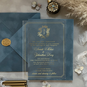 Illustration du lieu Invitations de mariage en acrylique Représentation en feuille d'or en relief Invitations en verre transparent Carte Enveloppe en velours - Product Image 4