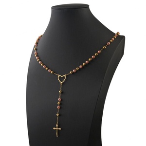 Chapelet religieux long en acier inoxydable plaqué or avec pendentif Vierge Marie et croix, collier catholique pour femmes - Product Image 1