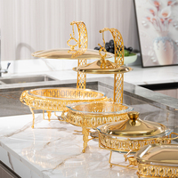 Plats de service en verre de luxe de haute qualité pour la restauration, chauffe-plats en métal en forme d'œuf doré, ensemble de buffet