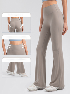 Pantalon de yoga sans couture avant pour femme, taille haute, effet push-up, micro-évasé, respirant, léger, long, idéal pour l'été et les activités sportives - Product Image 2