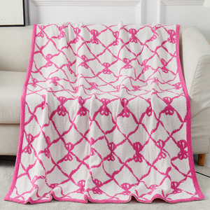 New Bow Series Knitted Sofa Microfiber Half Fleece Blanket - Product Image 2
