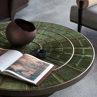 Mobilier d'art Sculpture en bois Table basse à dessus rond Table centrale basse pour salon et chambre à coucher