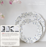 Service de table en porcelaine vintage bleu et blanc à motif floral, avec logo personnalisé, assiette, bol, tasse à café, soucoupe, style rétro luxe léger