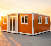 Casa Container Monomodulare Arancione Ondulato con Telaio Bianco Prefabbricato Modulare per Ufficio, Studio, Casa, Installazione Rapida, Portatile