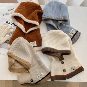 2024 chaud anneau écharpe cagoule chapeau femmes hiver tricoté casquette pull dame laine fil bonnet extérieur Snood col silencieux casquette - Product Image 1