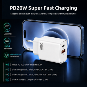 Adaptateur secteur portable Wistar 20W à charge rapide Type C PD QC, prise EU, pour téléphone mobile – <span class=keywords><strong>Prix</strong></span> usine - Product Image 4