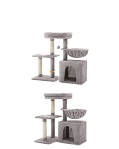 Pohon kucing abu-abu besar Modern kayu asli dengan boneka dan Sisal realistis menara mebel mainan hewan peliharaan untuk kucing - Product Image 3