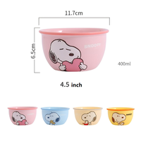 Haute qualité 4 pièces ensemble boîtes à lunch bol en céramique 400ML durable en céramique classique dessin animé porcelaine plats bol de riz pour enfants