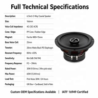 Haut-parleur coaxial 2 voies Seao 6,5 pouces 86 dB 60 W max, panier en fer noir, 3 ohms, 12 V, pour rétrofit/amélioration toutes voitures