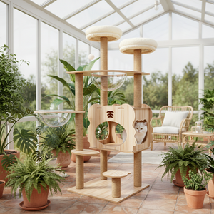 <span class=keywords><strong>Arbre</strong></span> à <span class=keywords><strong>chat</strong></span> en bois massif avec structure d'escalade, panier tissé, capsule spatiale et villa pour <span class=keywords><strong>chat</strong></span> multifonctionnelle - Design <span class=keywords><strong>simple</strong></span>, toutes saisons - Product Image 1