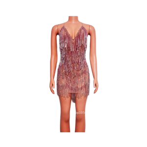 Petit V Latin Sexy Performance Wear Long Jump <span class=keywords><strong>Costume</strong></span> avec Big Diamond Tight Wrap et Tassel pour la scène de salle de bal - Product Image 1