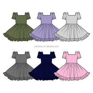 Платье для йоги для девочек с коротким рукавом, квадратным вырезом, расклешенным подолом с оборками, прочное, быстросохнущее, мягкое, настраиваемый цвет и размер - Product Image 2