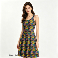 Robe patineuse sans manches pour femme, style artistique rétro, imprimé patchwork, coupe trapèze, robe d'été, mini-robe à motifs multiples