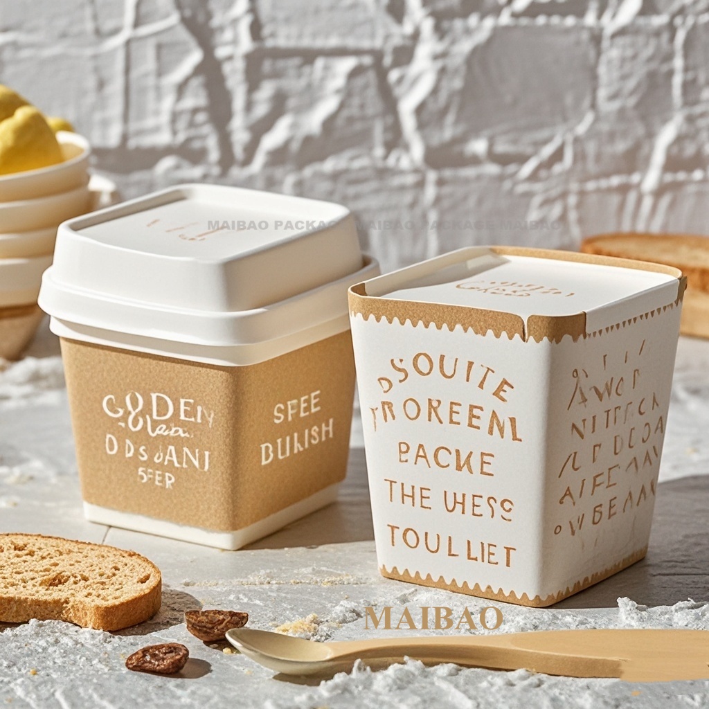 Factory Price Square Packaging Disposable Eco Friendly Ice Cream Paper Cups With Lid Spoon