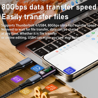Adaptateur USB C mâle vers type C femelle 240W complet Connecteur de transfert de données rapide 80Gbps avec bouton de commutation à affichage numérique