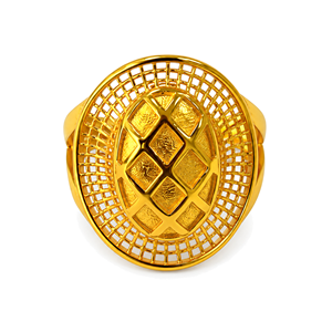 Geometric Cocktail <b>Ring</b> 10K <b>Gold</b> Plated Modern Unisex Fashion <b>Ring</b> With Oval Grid Pattern Party Jewelry - Product Image 1