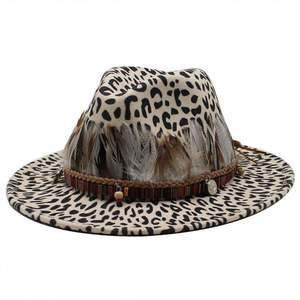 Sombrero Fedora de Ala Ancha Bicolor de Poliéster/Algodón, Estilo Europeo-Americano, Formal, con Estampado de Leopardo, para Fiestas, Pesca, Otoño e Invierno - Product Image 5