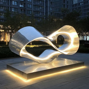 Sculpture en miroir en acier inoxydable pour installation d'art en métal de paysage de jardin extérieur - Product Image 4