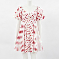Robe d'été française à épaules dénudées, manches bouffantes, imprimé cœur, taille cintrée, mini-robe décontractée et élégante