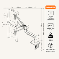 Bras de moniteur d'ordinateur portable entièrement réglable Khcoohoo pour écrans de 10 à 17 pouces, ESA 75/100 mm, supporte jusqu'à 9 kg, design en acier noir peu encombrant