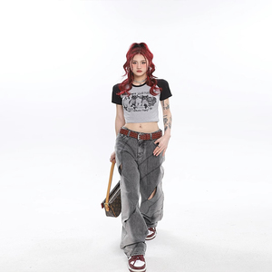 2023 personnalisé Y2K Style DGT impression contraste de couleur femmes t-shirt recadrée Sexy bébé t-shirt Slim Fit haut femmes - Product Image 3