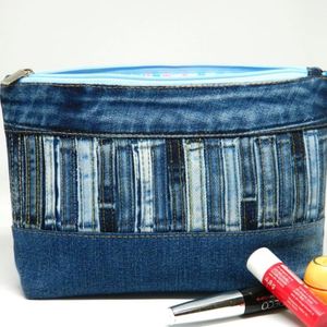 Custom Eco-Friendly Recycled Jeans Zipper Travel Pouch Denim Fabric for Case Casual Makeup <b>Bag</b> Denim <b>Patchwork</b> Purse - Product Image 2