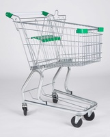 Chariot de supermarché vert portable à double couche en plastique et en métal pour l'achat de légumes dans les supermarchés