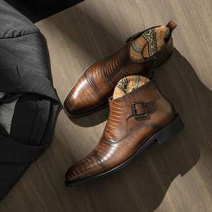 Bottines Chelsea en cuir véritable personnalisées, respirantes, à enfiler, légères, de style italien, pour hommes, pour l'hiver - Product Image 4