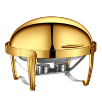 Plat à chafing de luxe en verre doré à couvercle roulant 9L en acier inoxydable, chauffe-plats à gaz pour buffet, équipement de restauration hôtelière