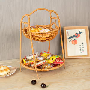 Panier à fruits tissé en rotin imitation, rond, multi-niveaux, avec poignée, panier de rangement marron pour collations et pain - Product Image 1