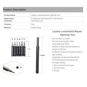 Ensemble de tige de main d'embout de <span class=keywords><strong>tournevis</strong></span> 7 en 1 pour <span class=keywords><strong>Macbook</strong></span> Air <span class=keywords><strong>Pro</strong></span> Retina nouveau modèle 2017-2023 outils d'ouverture outil de réparation électronique - Product Image 2