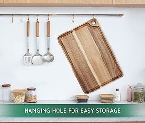 Tabla De Corte Grande De Madera Solida De Acacia Y Bambú Orgánico Ecológico Ideal Con Surco Para Jugos - Product Image 3