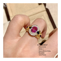 Bague vintage italienne plaquée or 18 carats, taille ajustable, pour femme, ellipse, zircon, cuivre, rubis, mariage, fiançailles, cadeau de fête