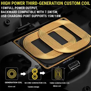 Chargeur de voiture sans fil rapide 15W, chargeur de téléphone avec double port USB/QC3.0 pour Audi Q5L 2018-ON - Product Image 3