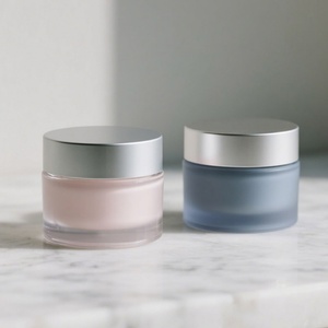 Luxury Custom 5g 15g 30g 50g 100g Skincare Face Eye Body <b>Scrub</b> Cream clear Frosted Glass Cosmetic Jars with White Lids - Product Image 4