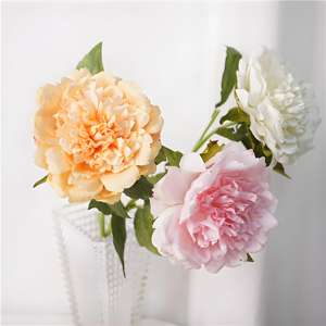 عالية الجودة اليدوية الاصطناعية الجذعية واحدة لمسة حقيقية رئيس كبير اللاتكس الحرير الأبيض الوردي زهرة الفاوانيا الزفاف التخرج المنزل - Product Image 3