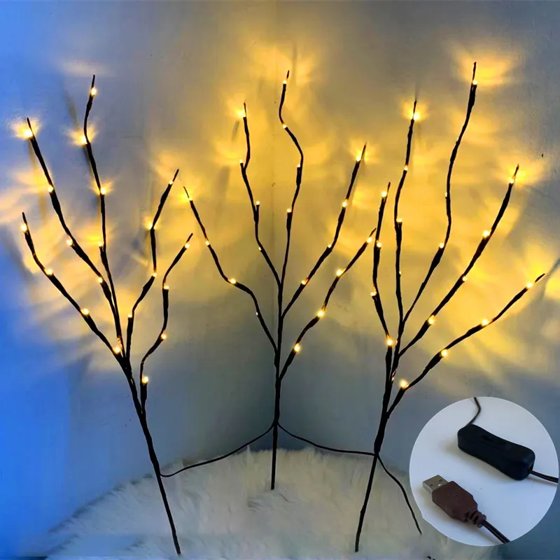 Led willow tree branch lamp light natural high vase filled bedroom table light tree branch lit Christmas wedding led tree lights